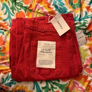 FRAME Le Slim Palazzo Wide-Leg Pants in Red sz32